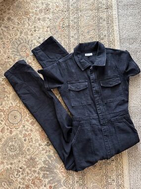 Good American Black Short-Sleeve Zip Jumpsuit